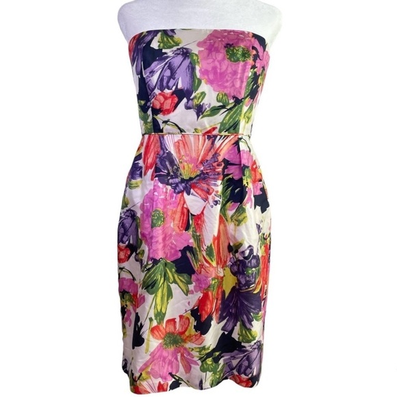J. CREW 100% Silk Ella Garden Floral Sheath Lined Strapless Mini Dress Women's 4 - Picture 1 of 16